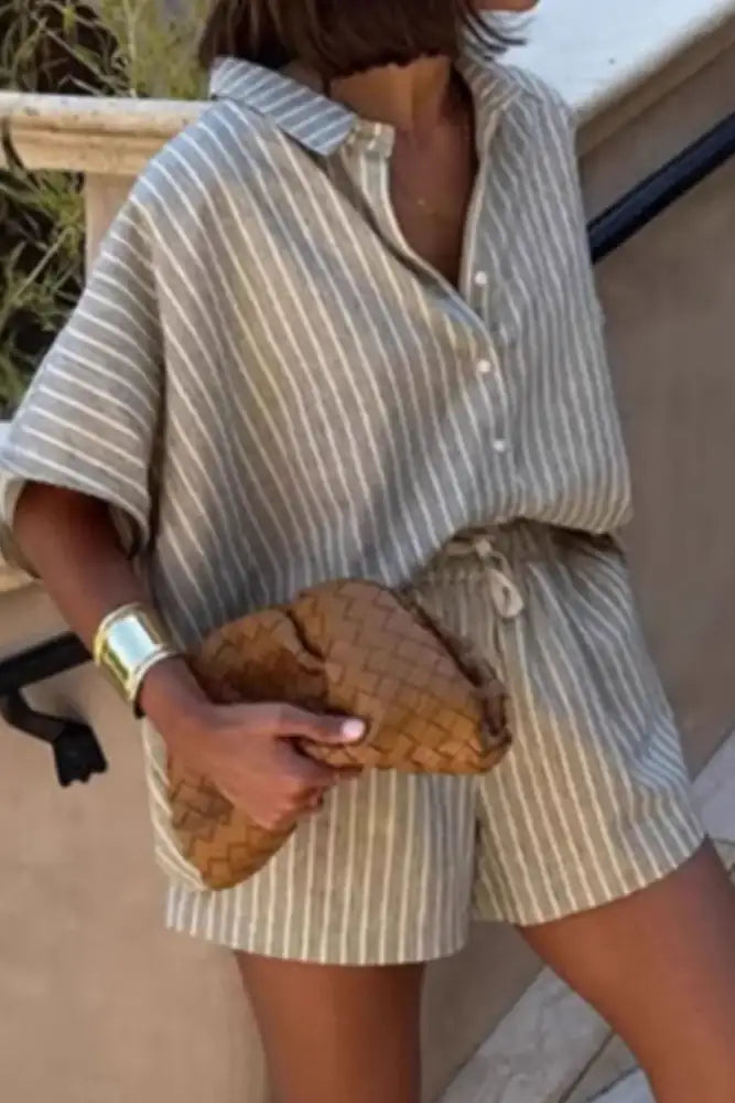 Striped Linen Shirt and Shorts Two-Piece Summer Set