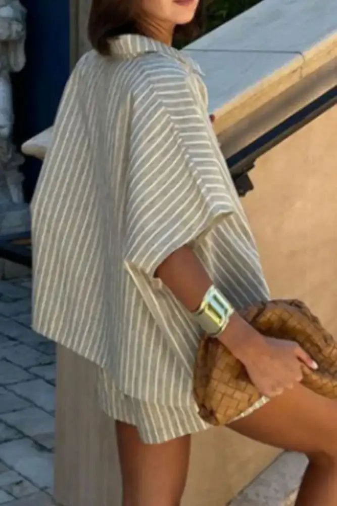Striped Linen Shirt and Shorts Two-Piece Summer Set