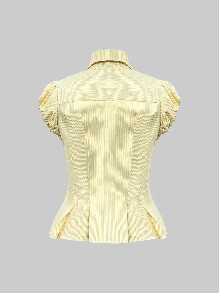 Striped Puff Sleeve Button-Up Shirt