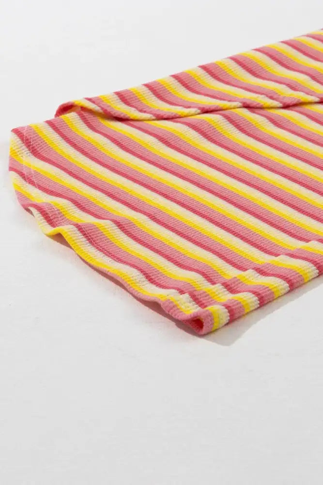 Striped Round Neck Short Sleeve Top and Pants Set