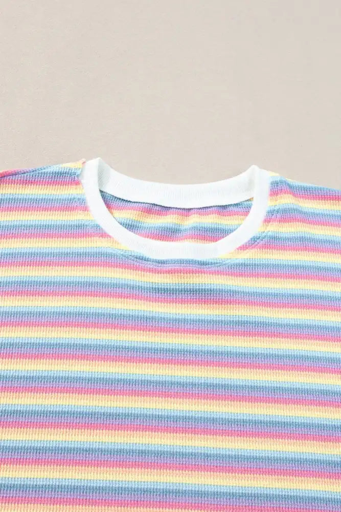 Striped Round Neck Short Sleeve Top and Pants Set