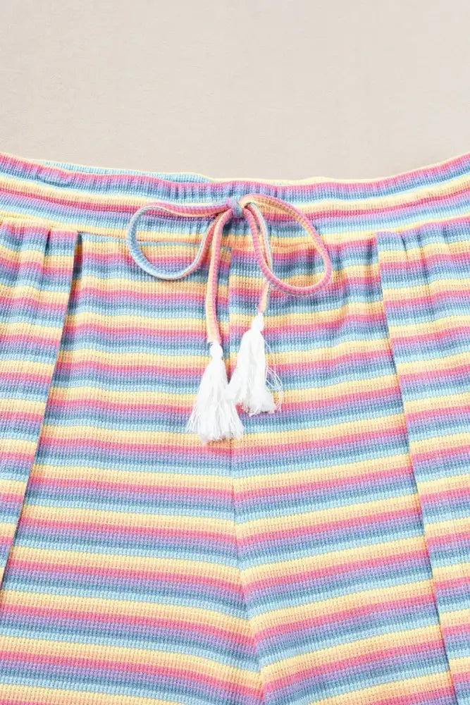 Striped Round Neck Short Sleeve Top and Pants Set