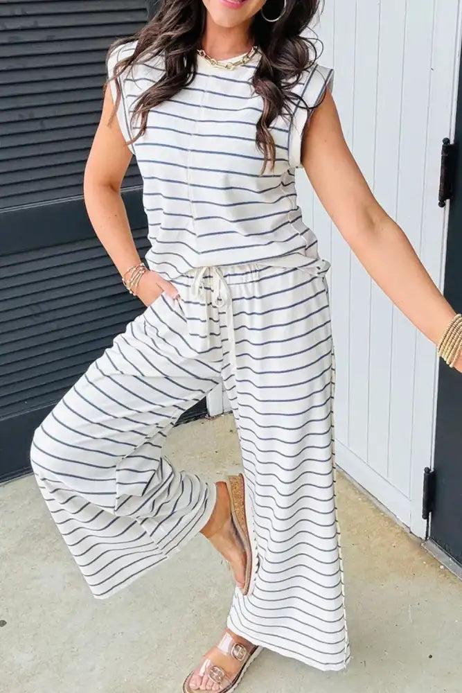 Striped Round Neck Top and Pants Set