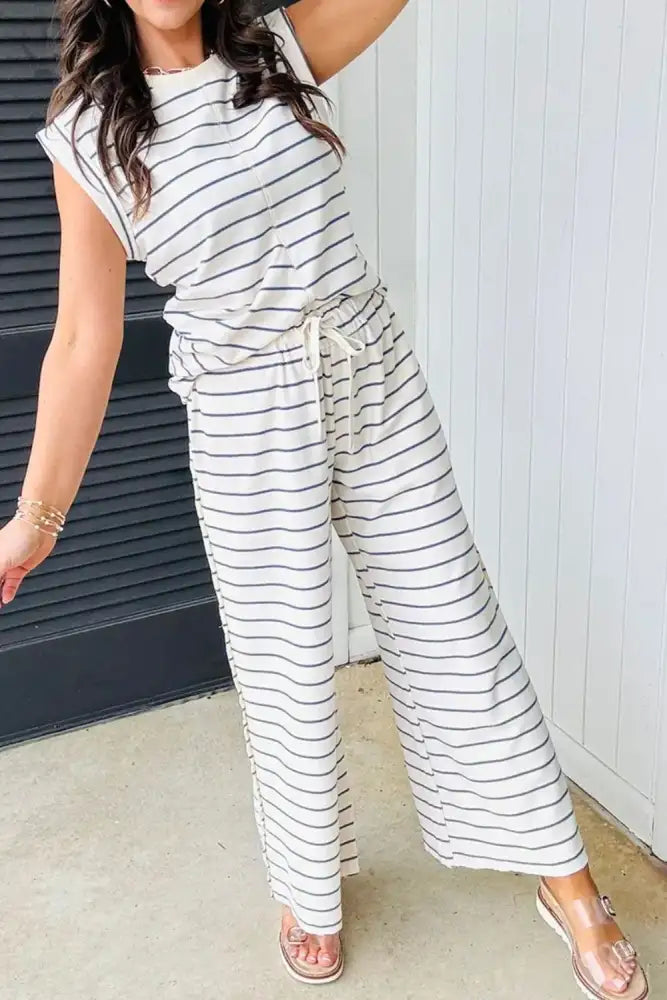 Striped Round Neck Top and Pants Set