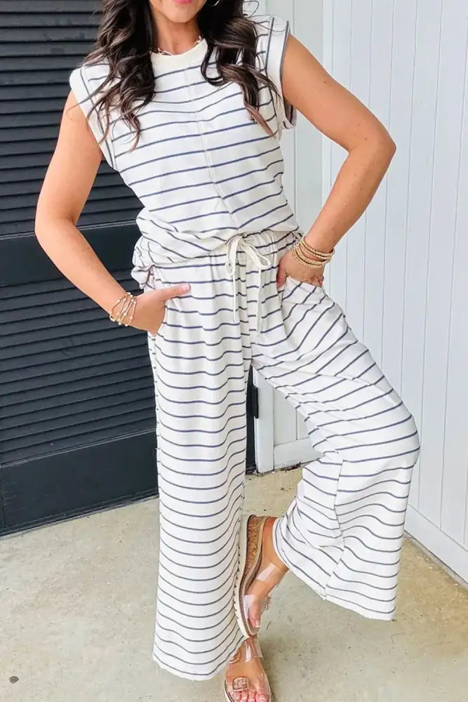 Striped Round Neck Top and Pants Set