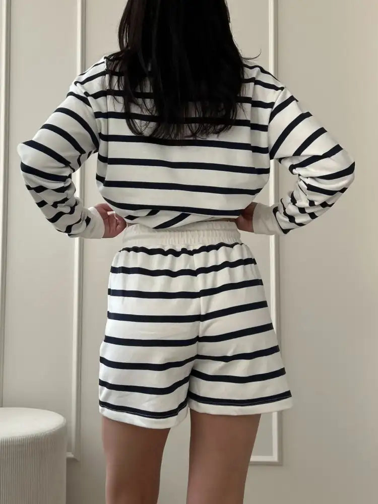Striped Round Neck Top and Shorts Set