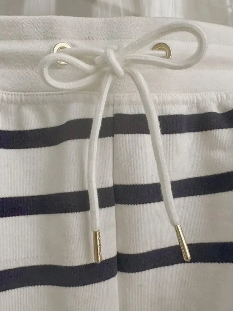 Striped Round Neck Top and Shorts Set