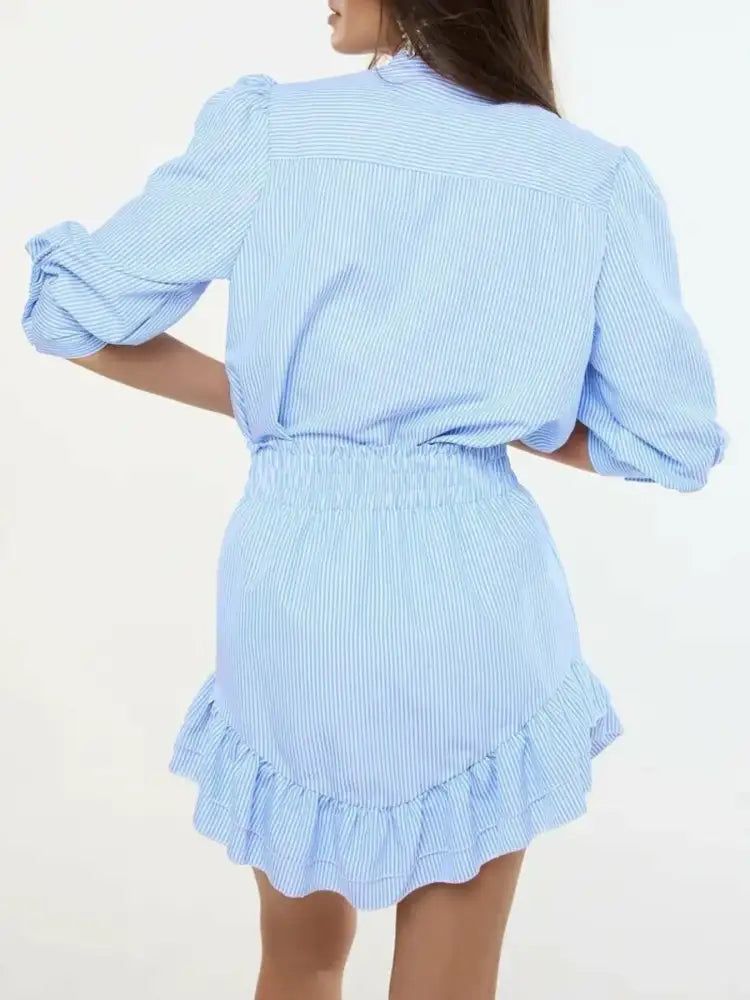 Striped Shirt and Skirt Set with Ruffle Details