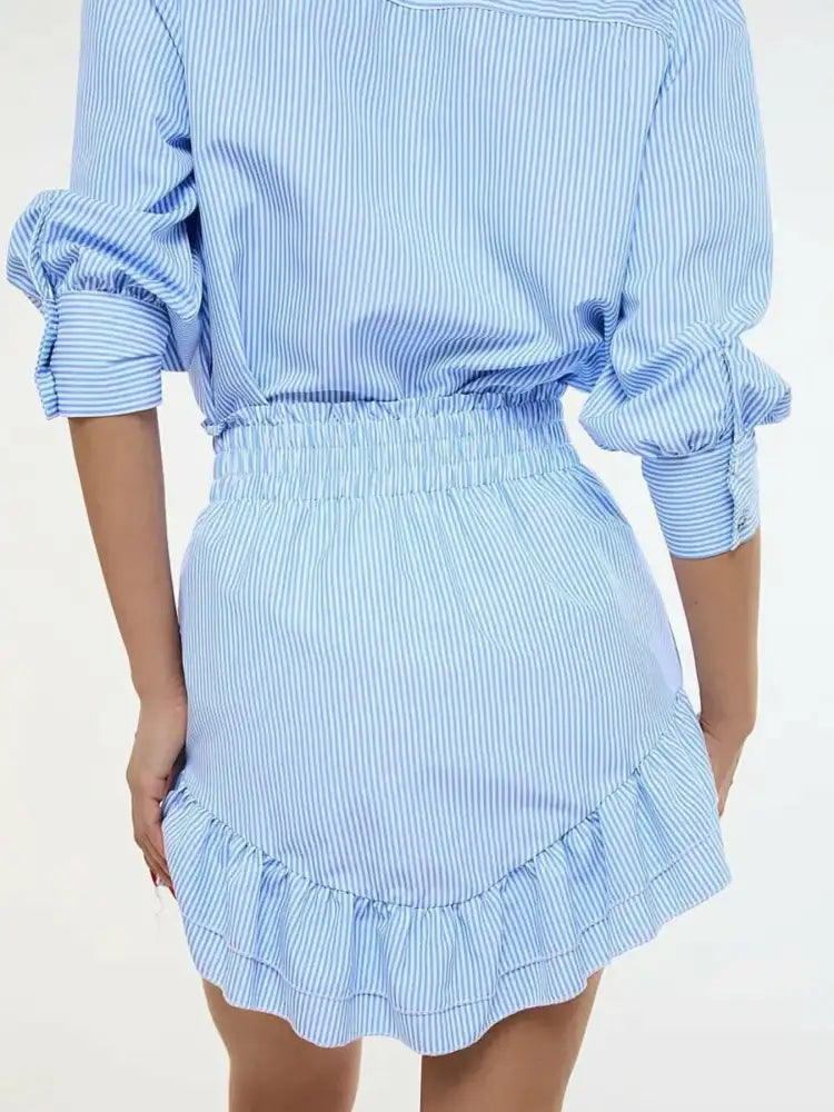 Striped Shirt and Skirt Set with Ruffle Details