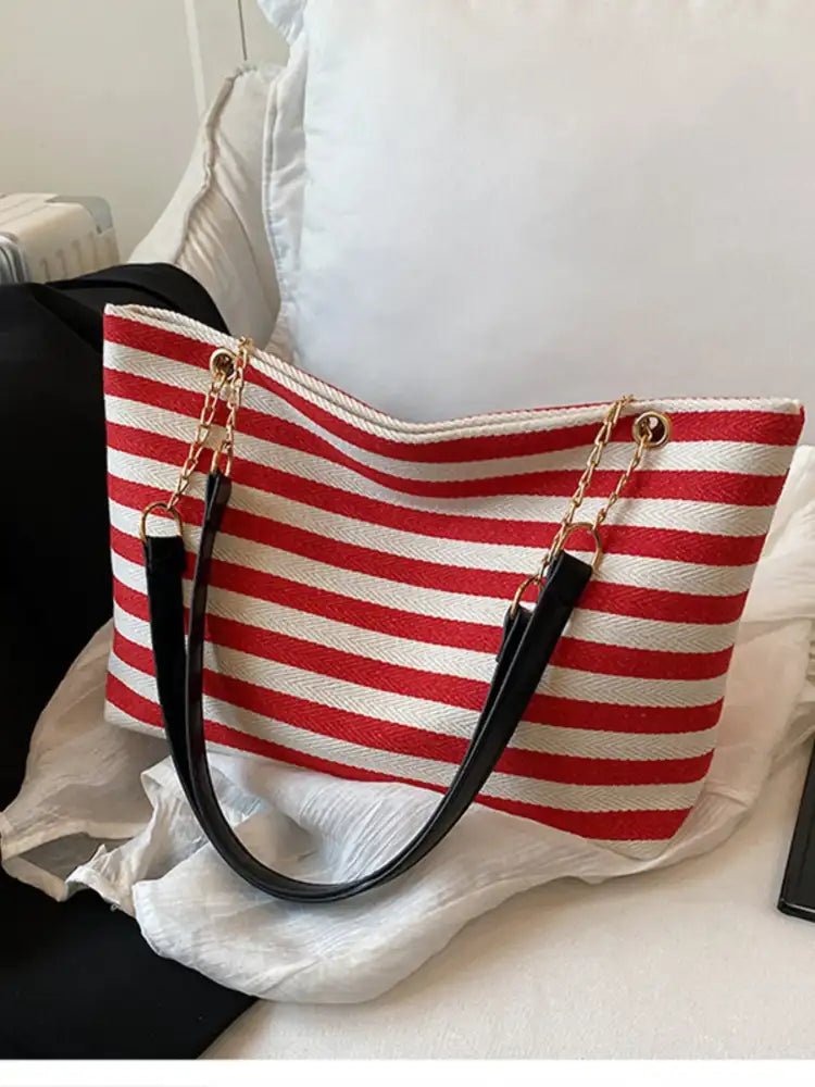 Striped Shoulder Bag with Chain Detail
