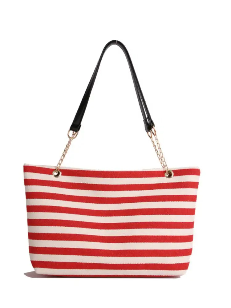 Striped Shoulder Bag with Chain Detail