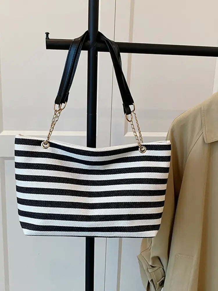 Striped Shoulder Bag with Chain Detail