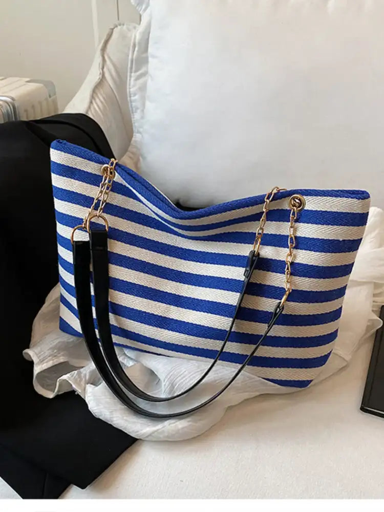 Striped Shoulder Bag with Chain Detail