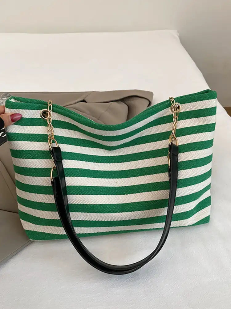 Striped Shoulder Bag with Chain Detail