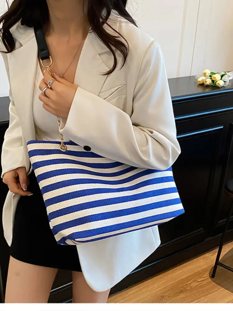 Striped Shoulder Bag with Chain Detail
