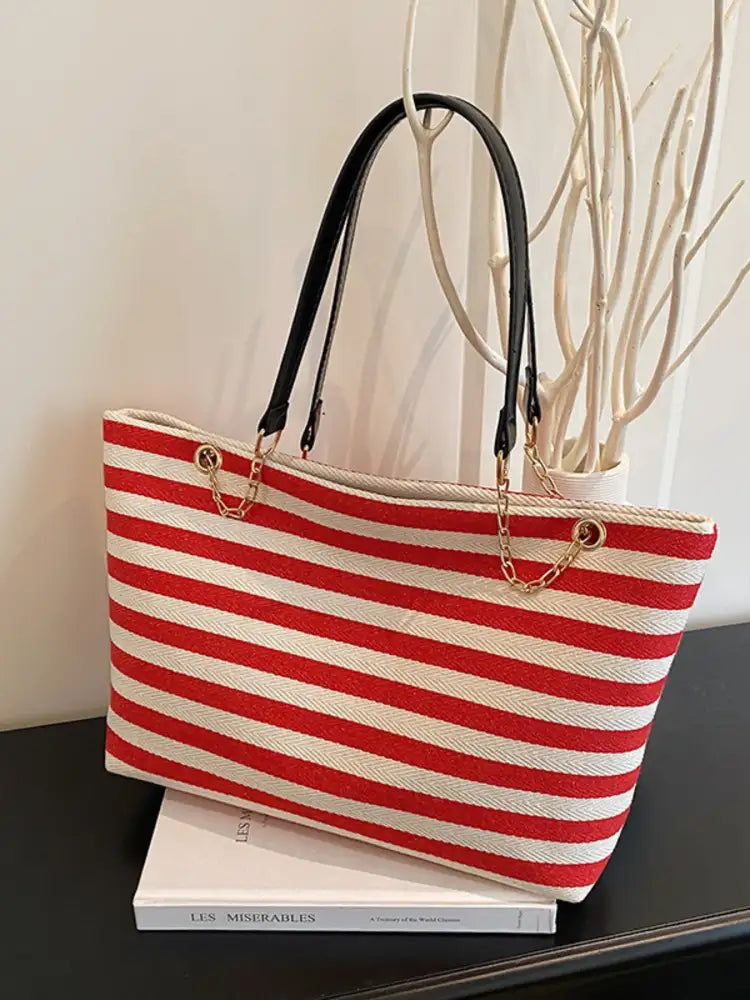 Striped Shoulder Bag with Chain Detail
