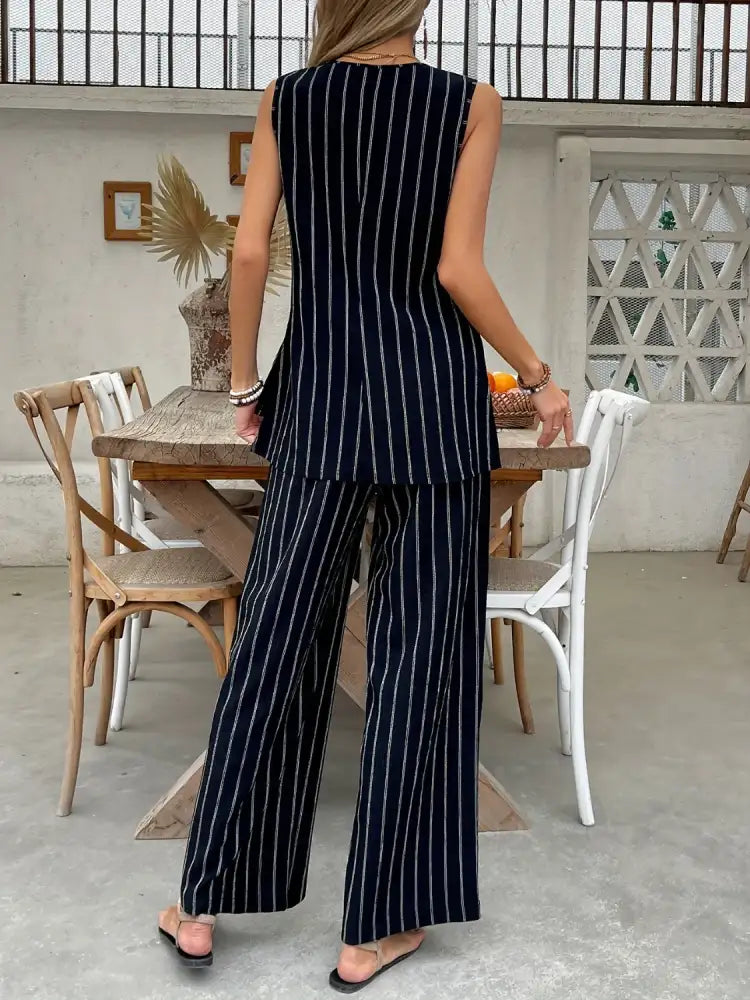 Striped Sleeveless Top and Pants Two-Piece Set