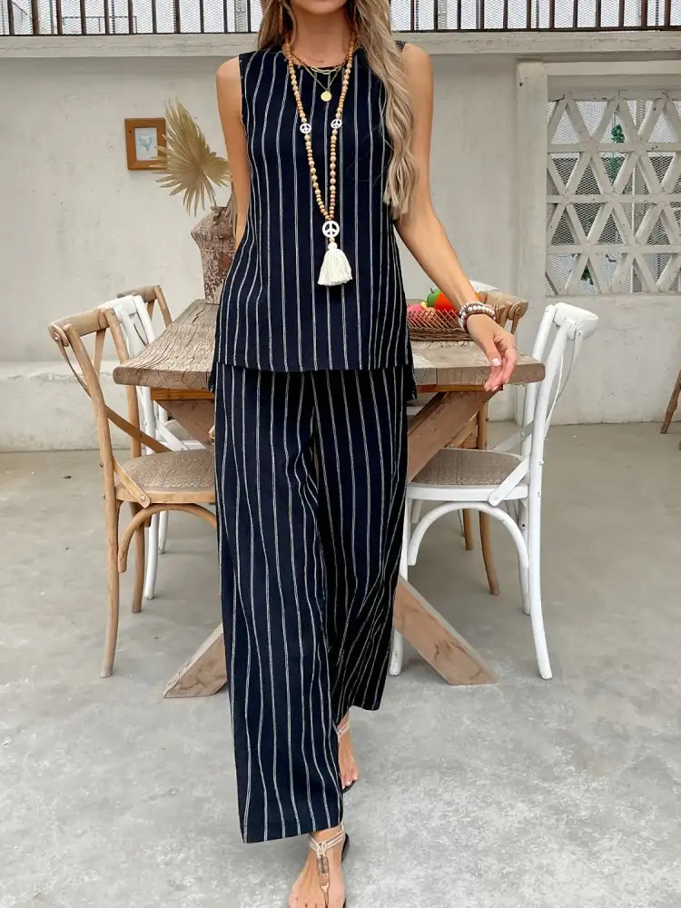 Striped Sleeveless Top and Pants Two-Piece Set