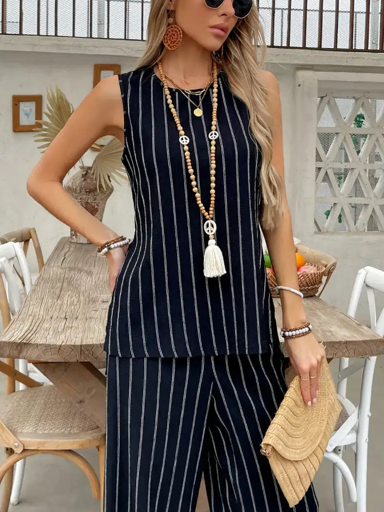 Striped Sleeveless Top and Pants Two-Piece Set