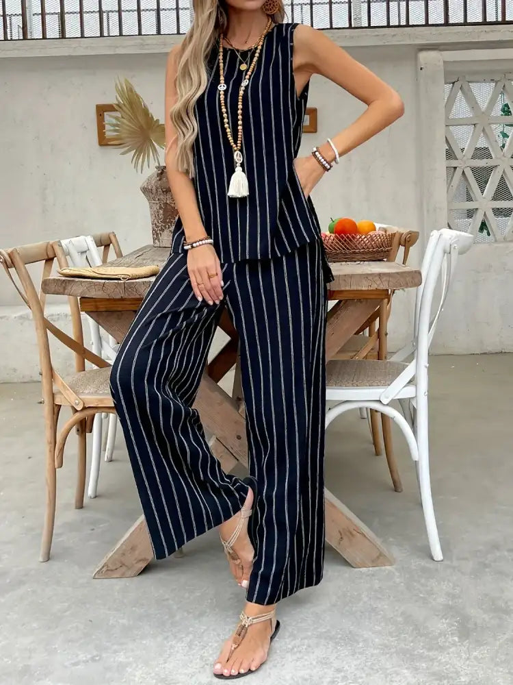 Striped Sleeveless Top and Pants Two-Piece Set