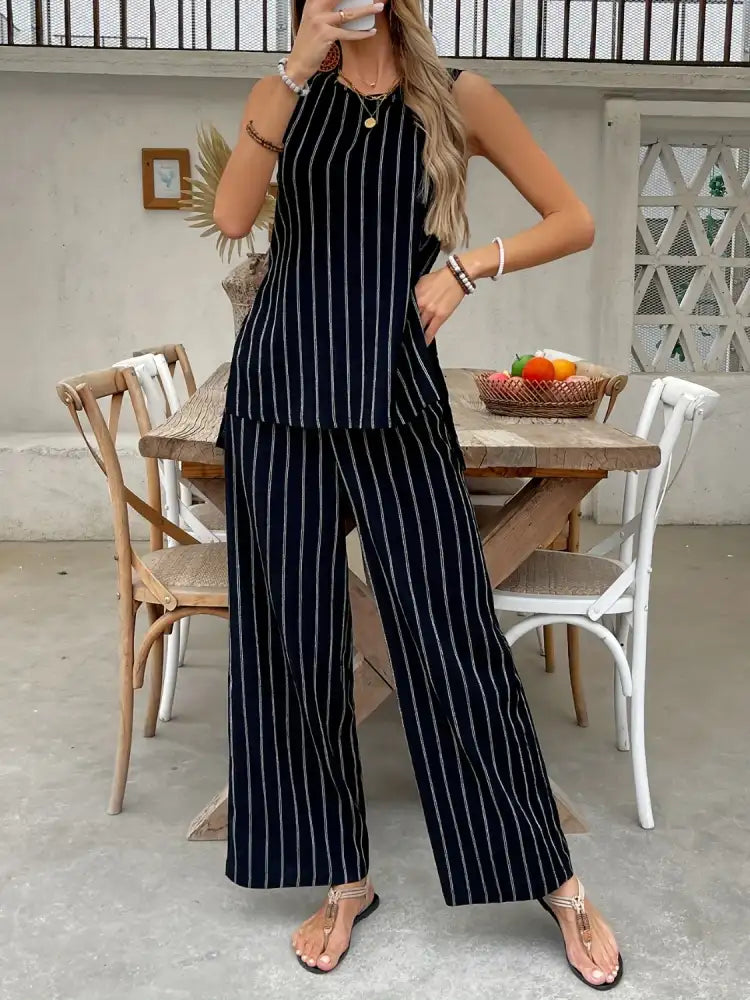 Striped Sleeveless Top and Pants Two-Piece Set