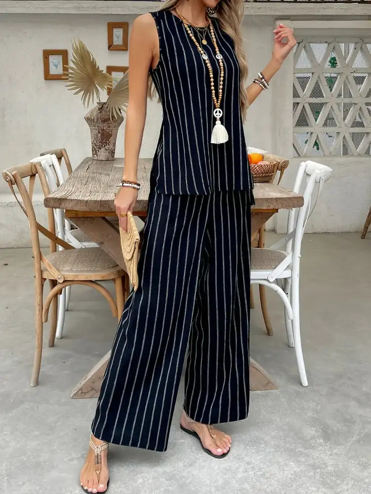 Striped Sleeveless Top and Pants Two-Piece Set