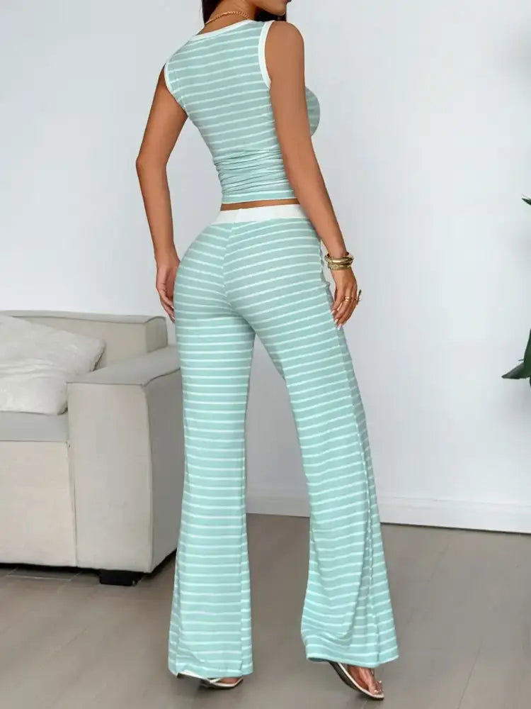 Striped Tank Top and Flare Pants Set
