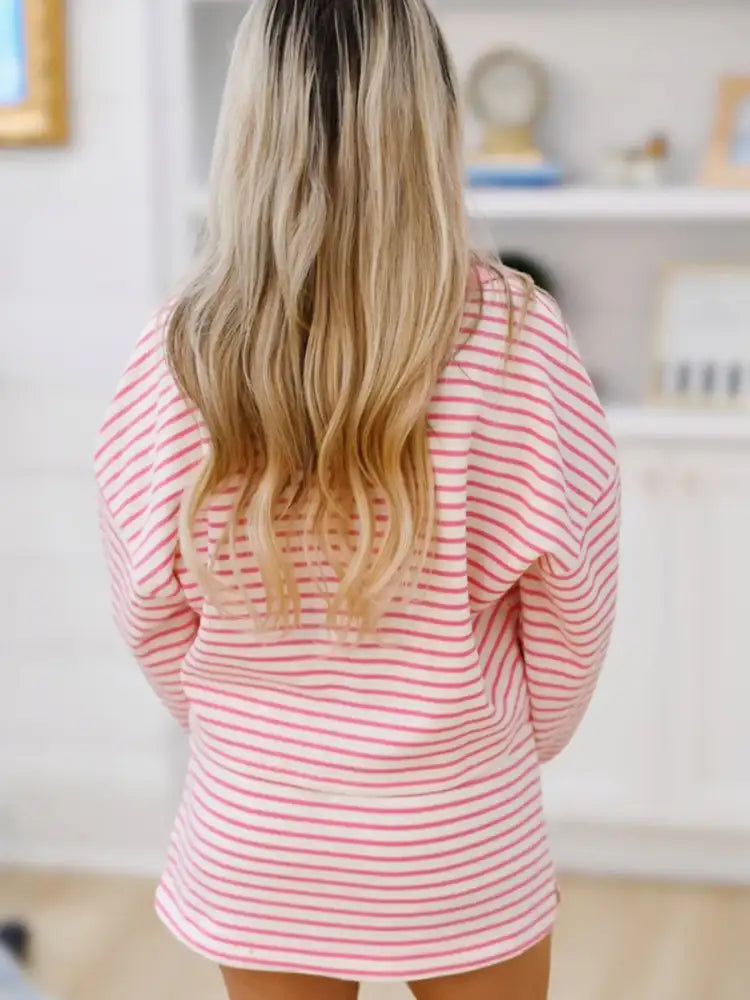 Striped Top and Skirt Set with Drawstring