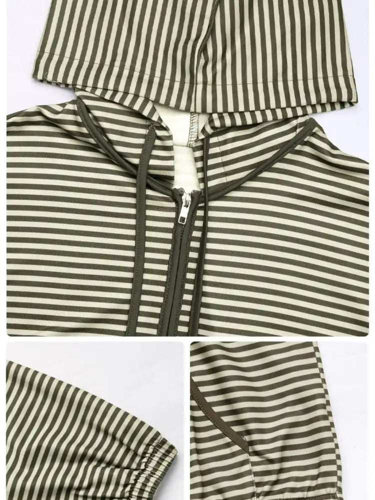 Striped Zip Up Oversized Hoodie
