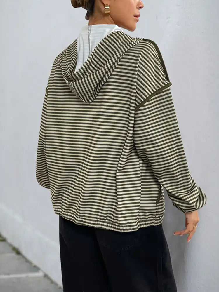 Striped Zip Up Oversized Hoodie