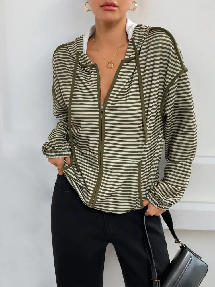 Striped Zip Up Oversized Hoodie