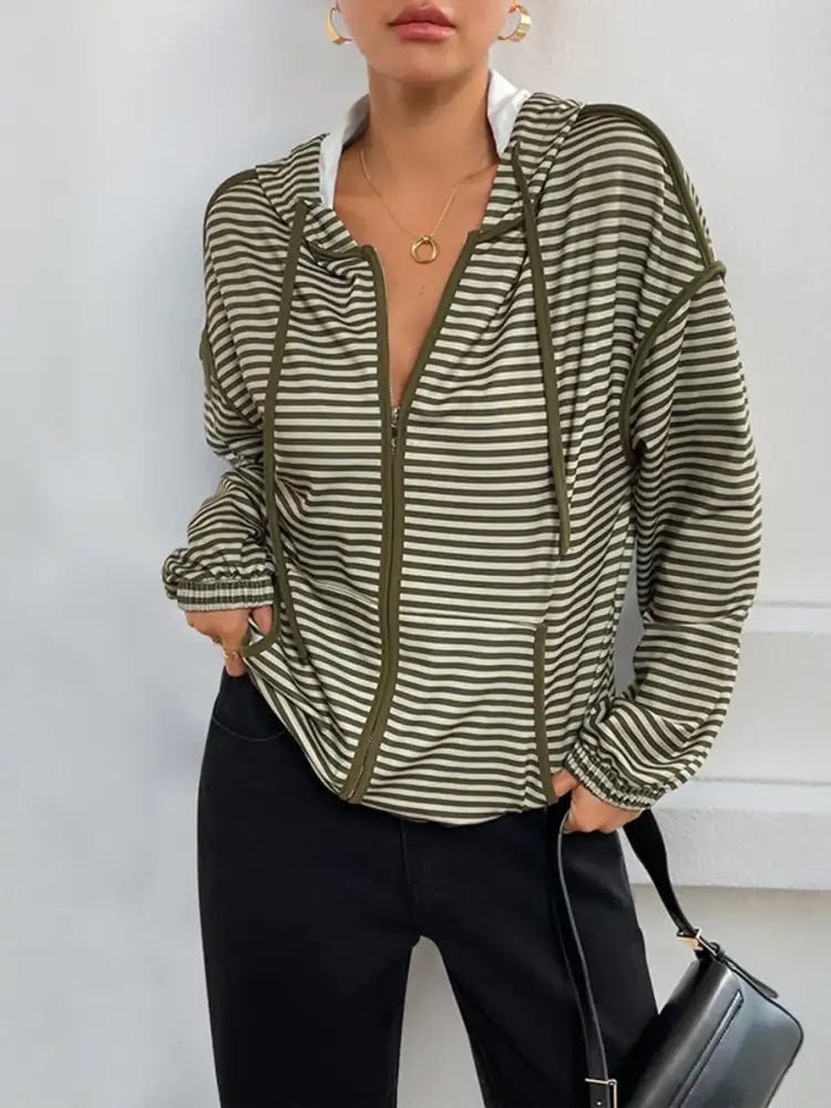 Striped Zip Up Oversized Hoodie