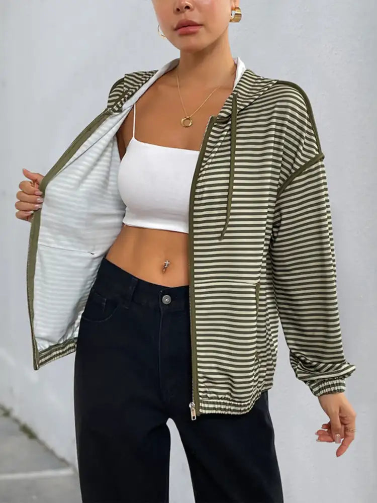 Striped Zip Up Oversized Hoodie