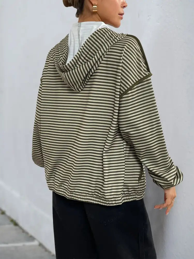 Striped Zip Up Oversized Hoodie