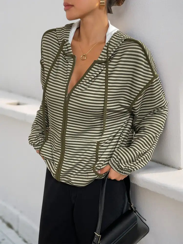 Striped Zip Up Oversized Hoodie