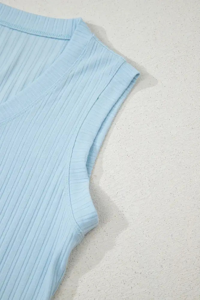 Summer Ribbed Sleeveless Drawstring Romper