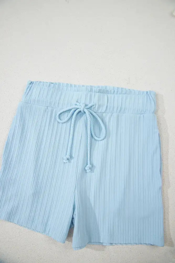 Summer Ribbed Sleeveless Drawstring Romper