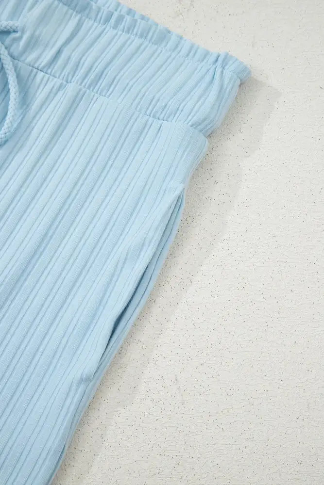 Summer Ribbed Sleeveless Drawstring Romper