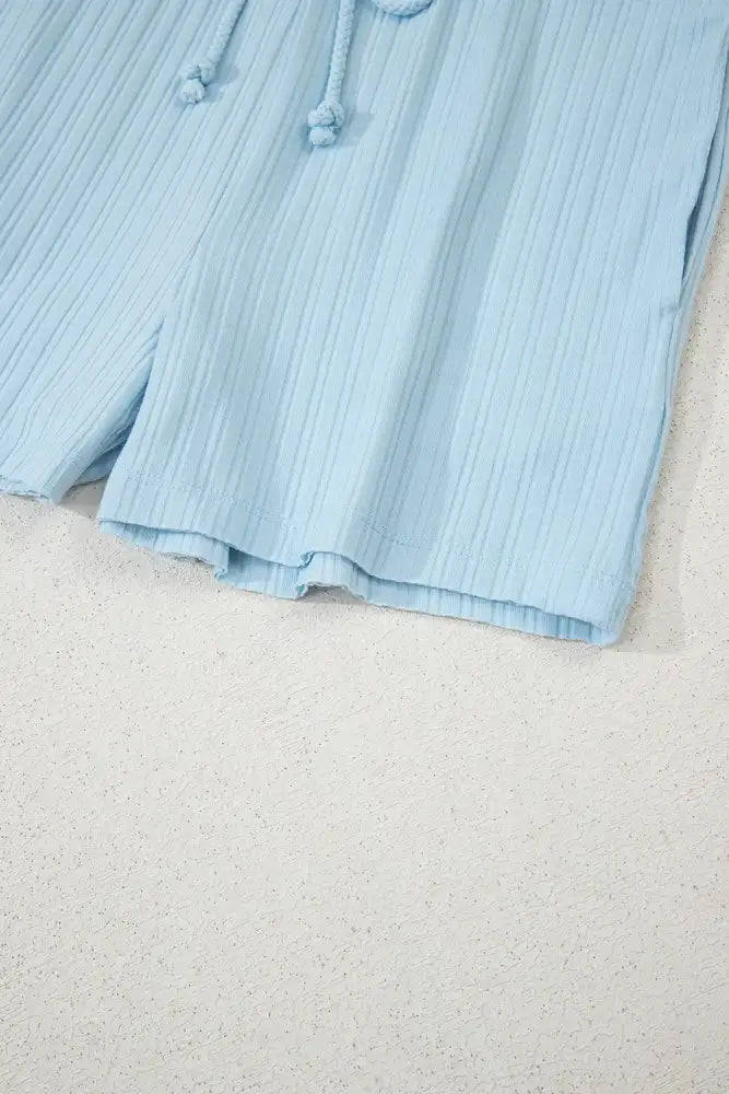 Summer Ribbed Sleeveless Drawstring Romper