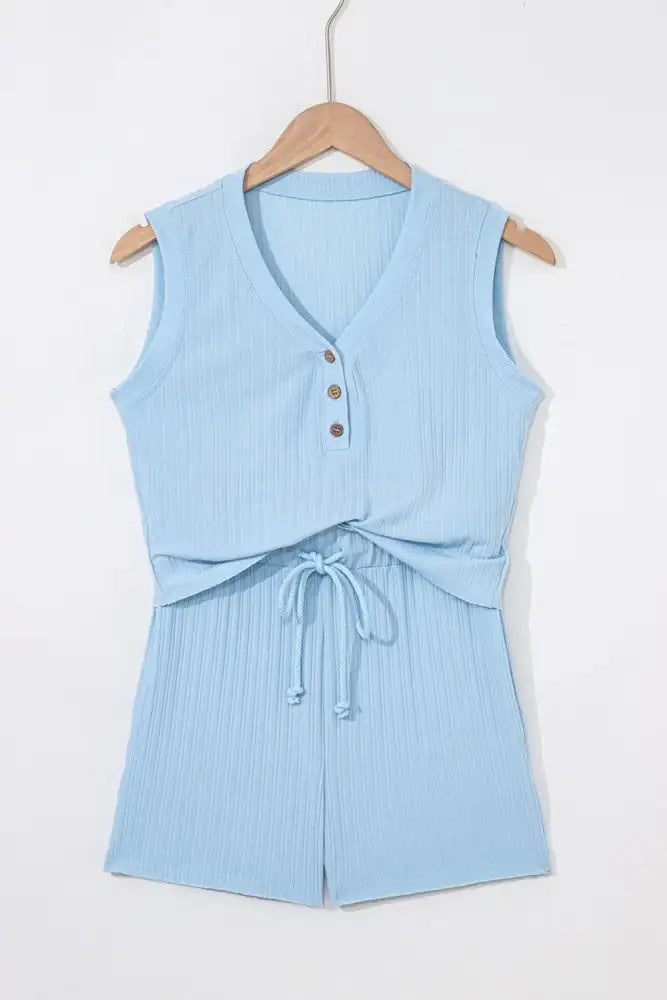 Summer Ribbed Sleeveless Drawstring Romper