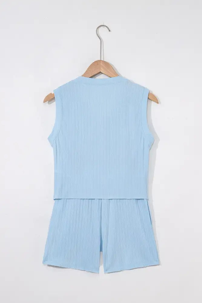 Summer Ribbed Sleeveless Drawstring Romper