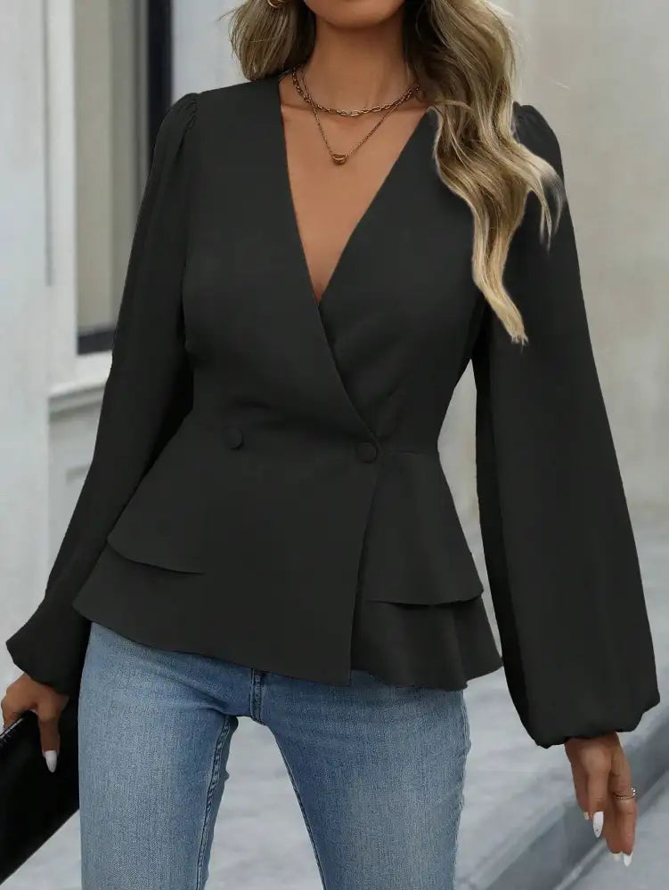 Surplice Balloon Sleeve Blouse