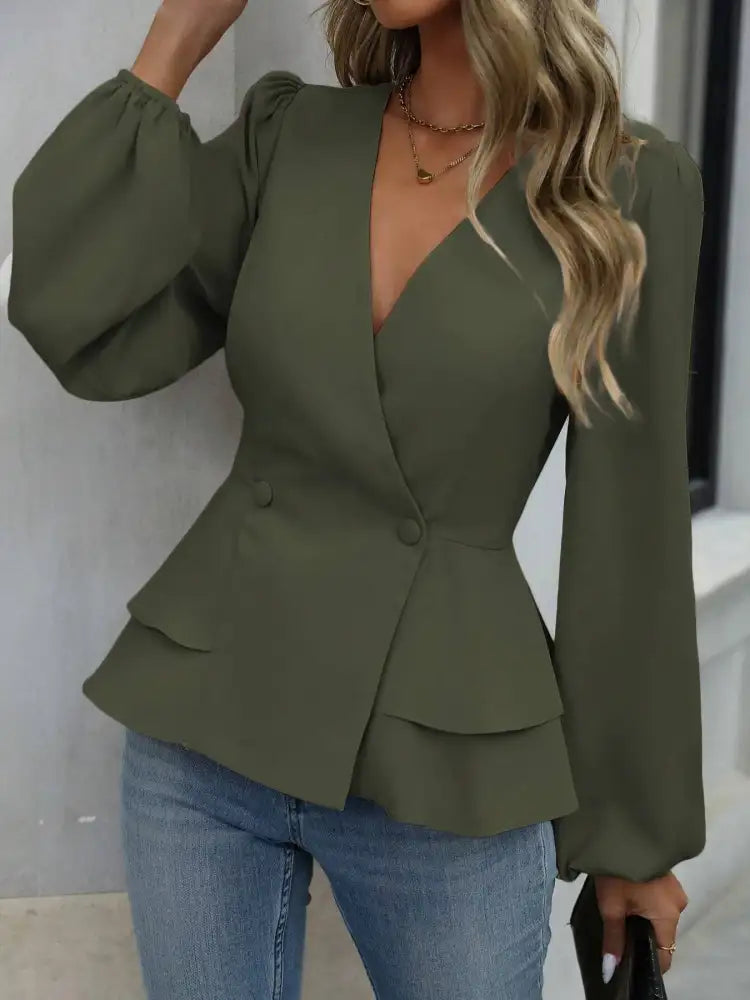 Surplice Balloon Sleeve Blouse
