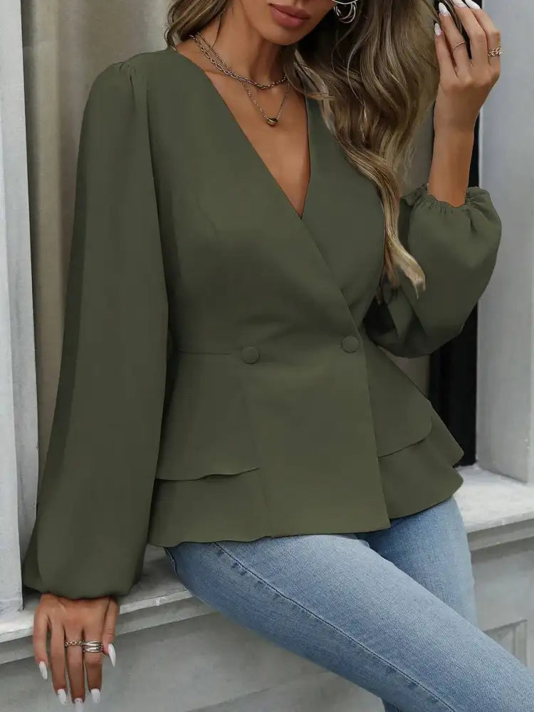 Surplice Balloon Sleeve Blouse