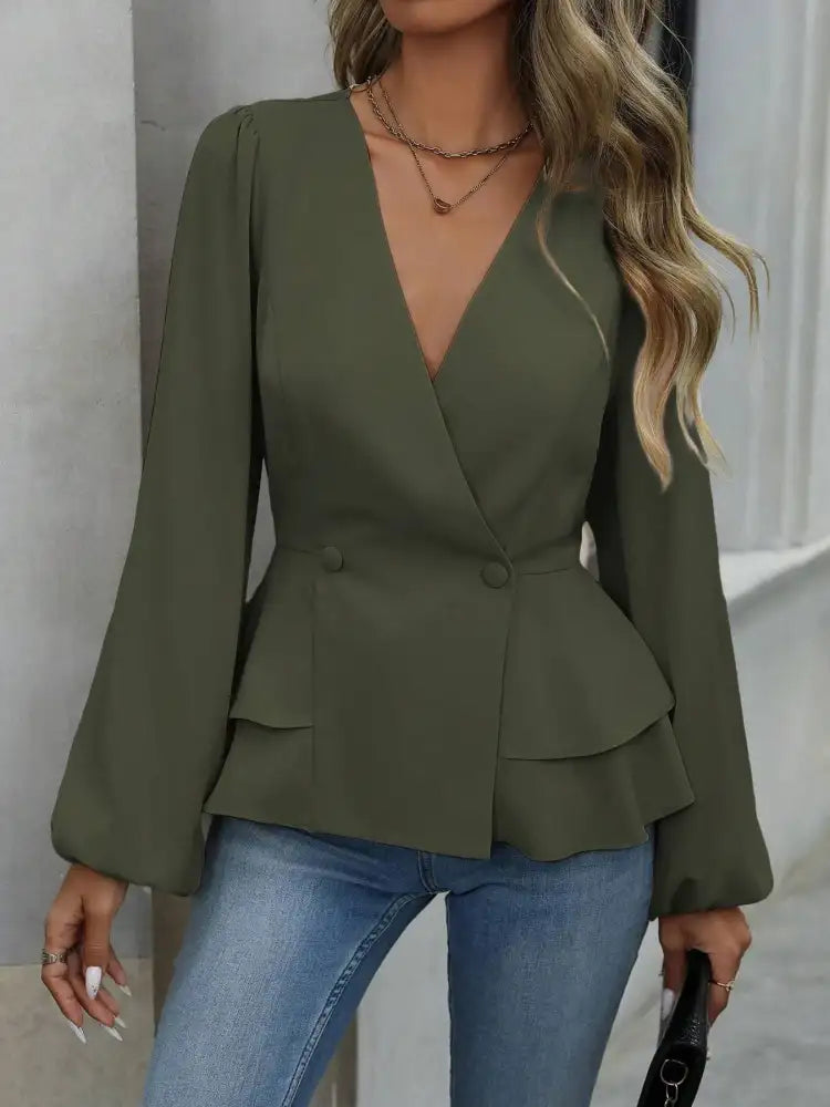 Surplice Balloon Sleeve Blouse