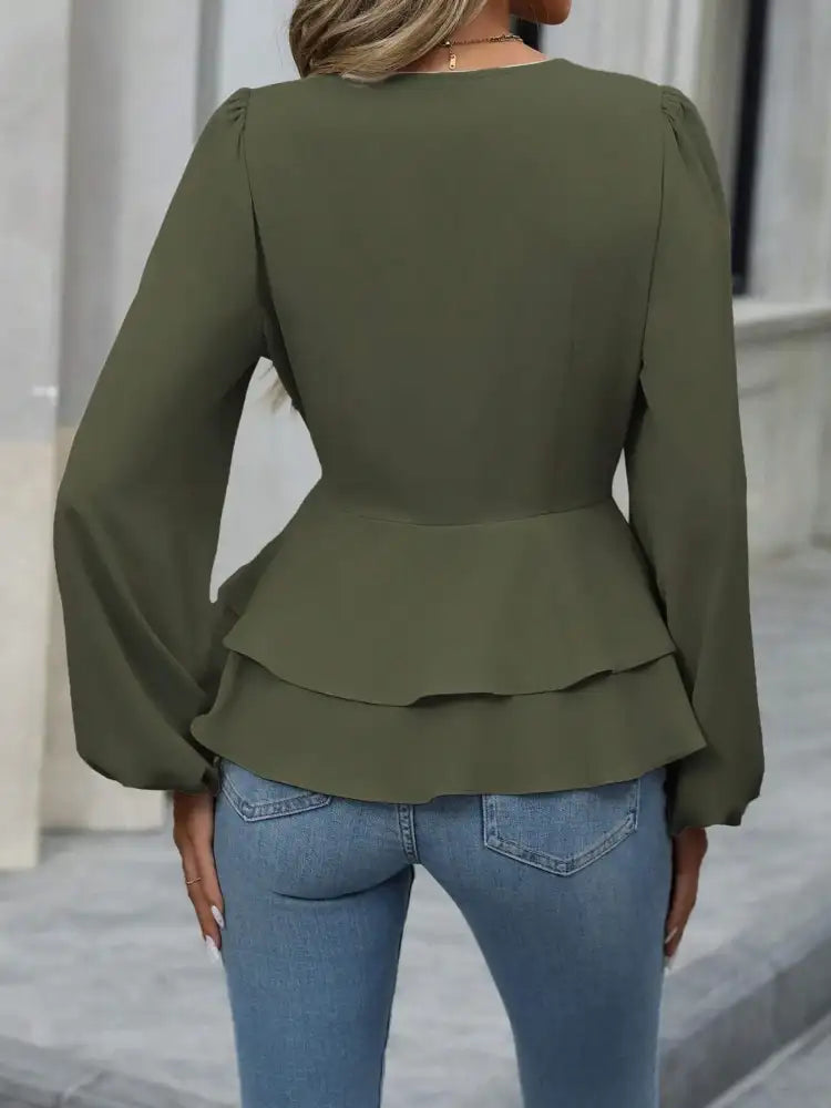 Surplice Balloon Sleeve Blouse