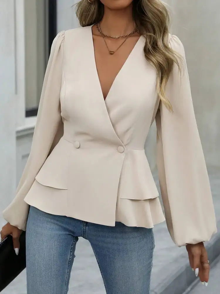 Surplice Balloon Sleeve Blouse