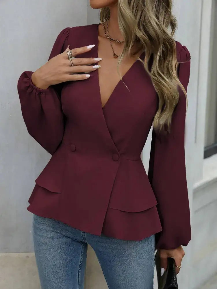 Surplice Balloon Sleeve Blouse