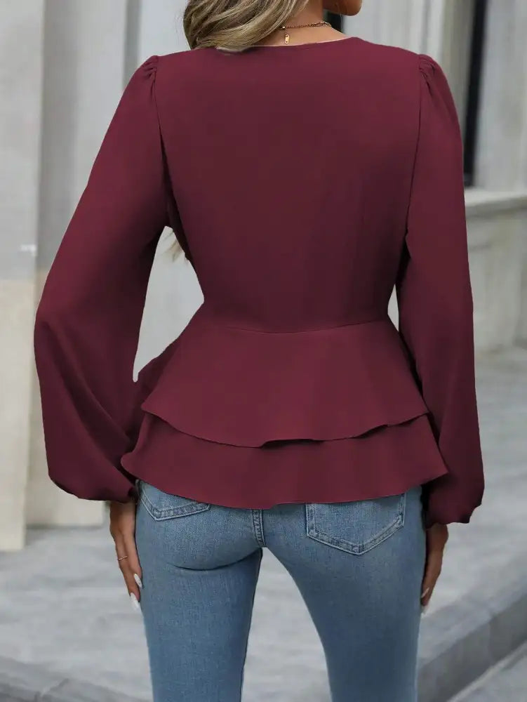 Surplice Balloon Sleeve Blouse