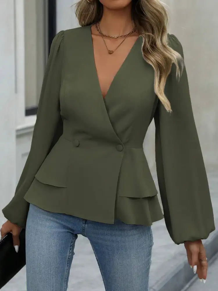 Surplice Balloon Sleeve Blouse